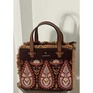 NWOT Spartina 449 Boho Fringe Satchel Crossbody Embroidered Brown Pink